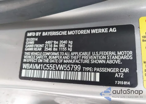 2014 BMW X1 Sdrive28I z USA, uszkodzony, nr VIN WBAVM1C55EVW55799